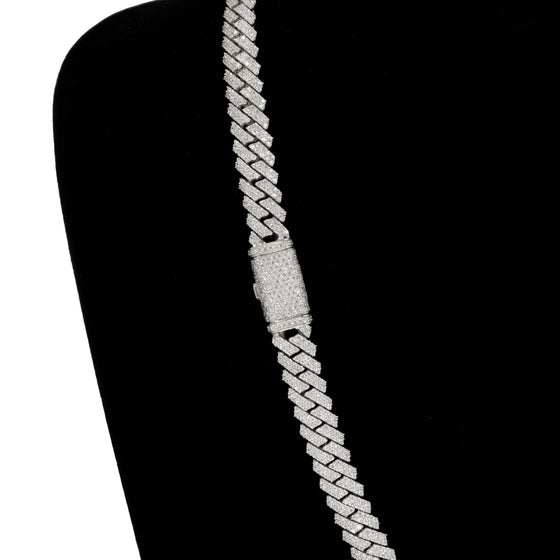 Iced Out Cuban Link Chain - Solid White Gold| GoldZenn Jewelry- Zooming in the lock and chain's detail.