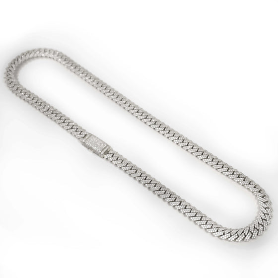 Iced Out Diamond Prong Cuban Link Chain - Solid White Gold