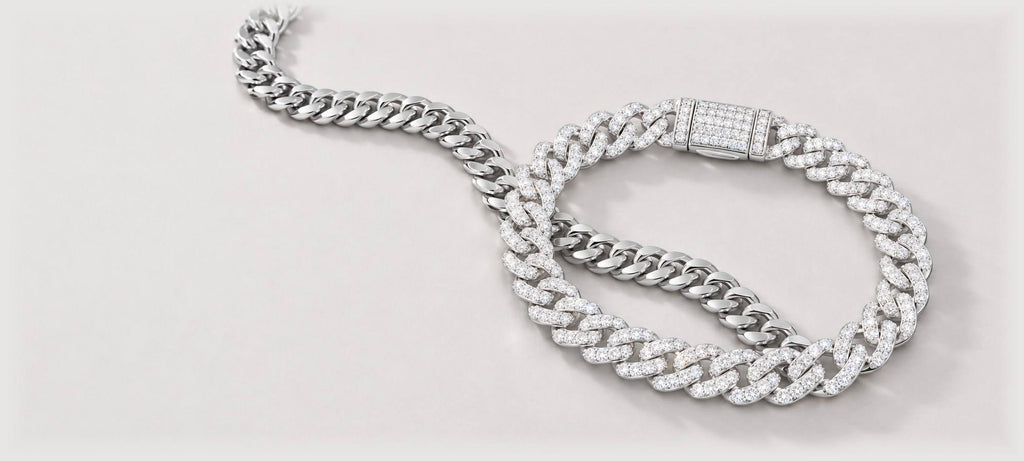 Alt=" Silver Moissanite Cuban Link Bracelets GOLDZENN"