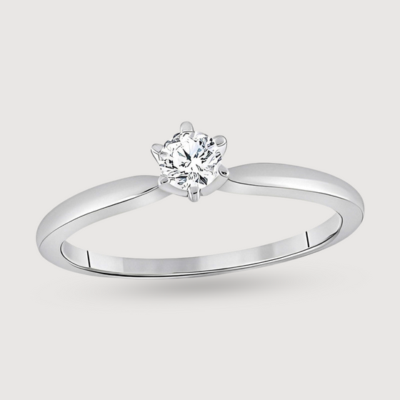 0.19ct Round Solitaire Natural Diamond Engagement Ring in 14k White Gold classic 6-prong setting | GOLDZENN