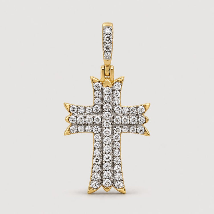The 1/2 CT Diamond Cross Pendant features natural diamonds set in 10K white gold, with a rounded cross design, pointed tips, and a diamond-studded bail—ideal for religious jewelry collections.