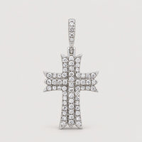 The 1/2 CT Diamond Cross Pendant features natural diamonds set in 10K white gold, offering a sparkling and elegant religious jewelry gift perfect for those seeking timeless style.