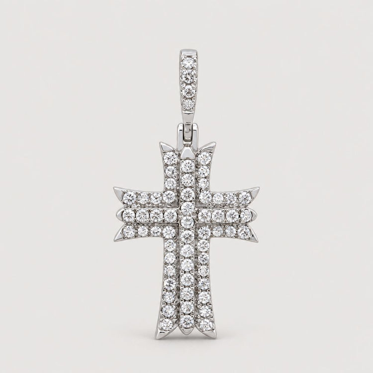 The 1/2 CT Diamond Cross Pendant features natural diamonds set in 10K white gold, offering a sparkling and elegant religious jewelry gift perfect for those seeking timeless style.