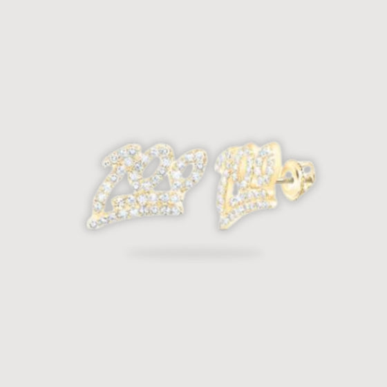 alt=" Shine with 1/2CTW Diamond Men's Stud Earrings in 10K Gold. Unique 100 Emoji design for bold style. Perfect for a gift or self-expression. "