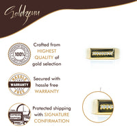 Promotional image for Goldzeum showcasing the Signet with Line of Gemstones Ring - 10k Gold, adorned with sparkling gems. Highlights include premium gold quality, hassle-free warranty, and shipping with signature confirmation.