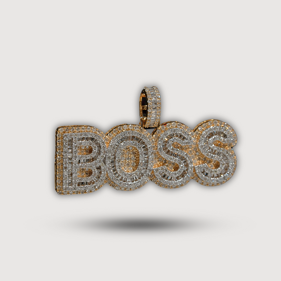 Luxury Boss diamond pendant in 14K yellow gold with 7.1 carats, symbolizing elegance and power.