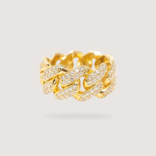  10K Solid Gold 8mm Iced Cuban Link Ring with shimmering diamond details