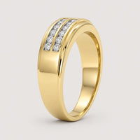 The 10k Gold 2-Row Diamond Wedding Band – 1/4 Cttw features two parallel rows of channel-set diamonds with a polished finish, offering a modern and elegant look.