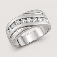 The 10k Gold Diamond Wedding Band Ring 1 Cttw showcases a row of nine round diamonds and two sleek side grooves, offering a modern, elegant look as a standout wedding band.