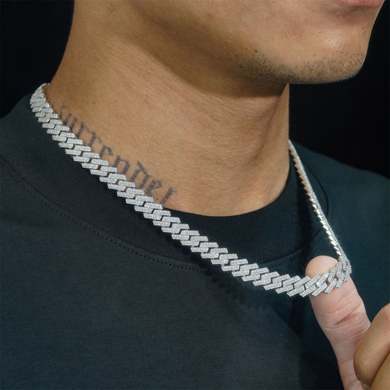 Shop 10mm Iced-Out Cuban Link Chain crafted from premium 925 sterling silver and rhodium plated so the color won't fade or tarnish for years. 