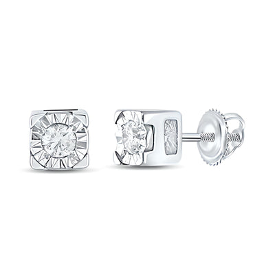 Round Diamond Solitaire Stud Earrings- 1/20CTW  - Sterling Silver(full detail of the earrings).