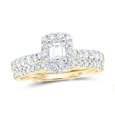 1CTW Diamond Emerald Halo Bridal Wedding Ring Set - 14k White Gold