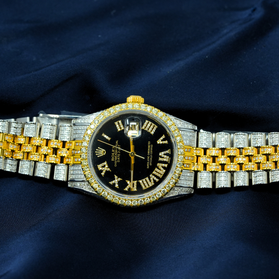 Custom 36mm Iced-Out Rolex Datejust, Black Dial & Jubelee Band - 16013