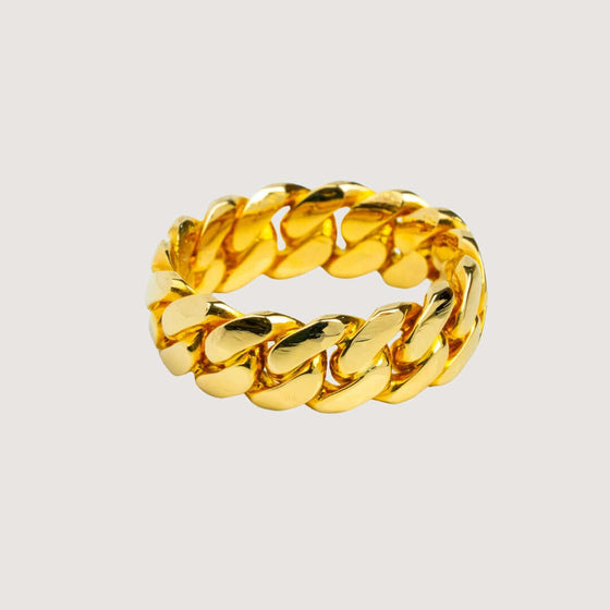 ALT=" 8mm - Miami Cuban Link Ring - Solid Gold 8mm Miami Cuban Link Ring in solid gold. Bold, polished, and timeless, perfect for fans of gold rings, mens rings, and luxurious solid gold rings."