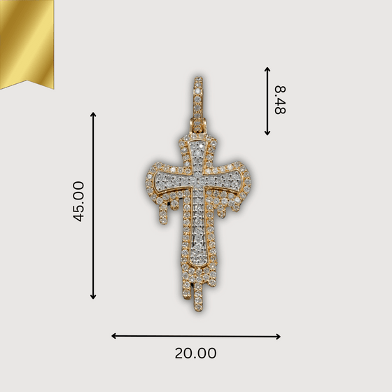 1.26 Ct Dripping Cross Diamond Pendant - 14k Yellow Gold