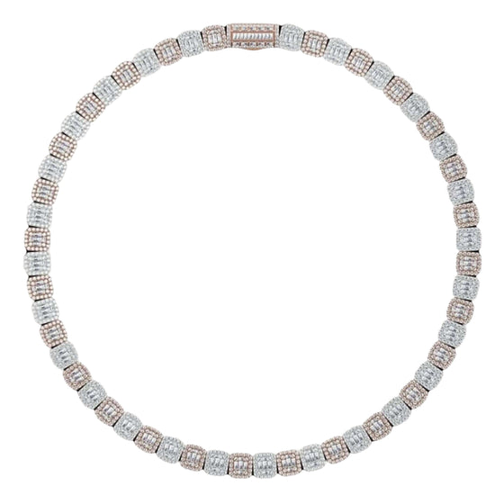 Alt="Cluster Tennis Chain 14k - 11mm Elevate your style with the 11mm Cluster Tennis Chain, a bold blend of luxury and sophistication. Crafted from 14K gold, this tennis chain comes in white, yellow, and rose gold finishes to suit every look."