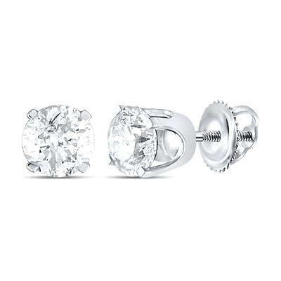 Round Diamond Solitaire Stud Earrings- 1/2CTW Unisex - 14k White Gold- (Full detail of the earrings).