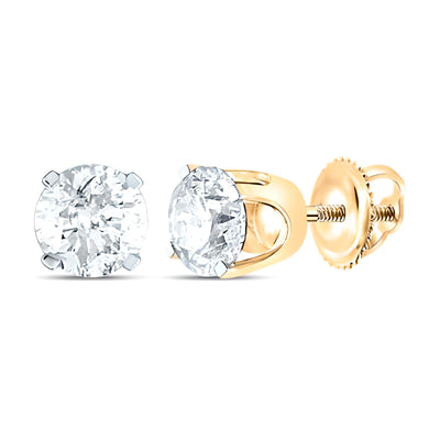 Diamond Studs- 1CTW Unisex Round Diamond Solitaire Earrings - 14k Gold(Full detail of the earrings).