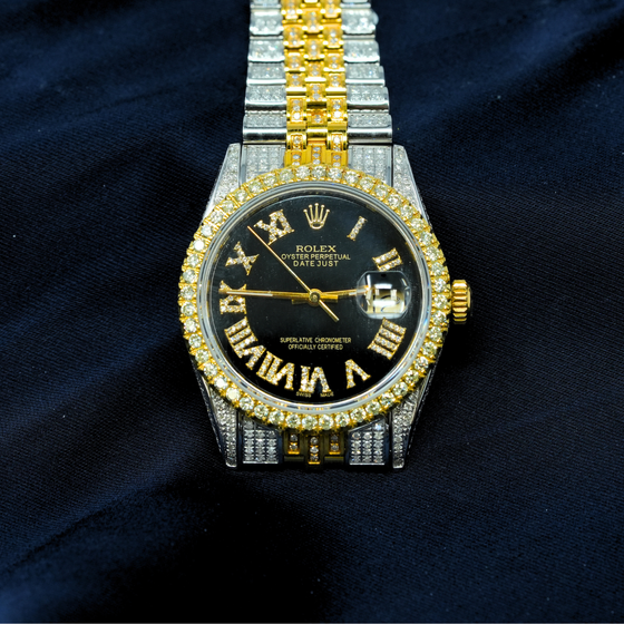 Custom 36mm Iced-Out Rolex Datejust, Black Dial & Jubelee Band - 16013