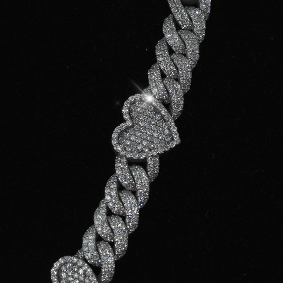 alt=" 10k white gold heart chain featuring 15 CT G+ VS natural diamonds. Elegant, unique, and expertly crafted for timeless luxury and romance. "