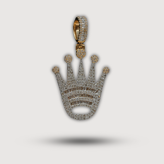 Crown diamond pendant in 14k yellow gold with 1.08 CTW, showcasing luxurious sparkle and fine craftsmanship.