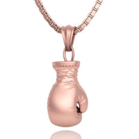 The 14K Gold Boxing Glove Pendant – Men's Gold Pendant is a rose gold necklace displayed against a white background.