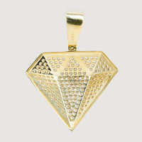 The Diamond Shaped Pendant – 14K is a men's gold pendant with a textured, dotted surface and a shiny bail on top.