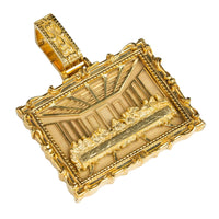 The 14K Gold Last Supper Small Custom Pendant showcases a raised scene of the Last Supper in an ornate frame, complete with a detailed bail for easy attachment to your favorite chain.