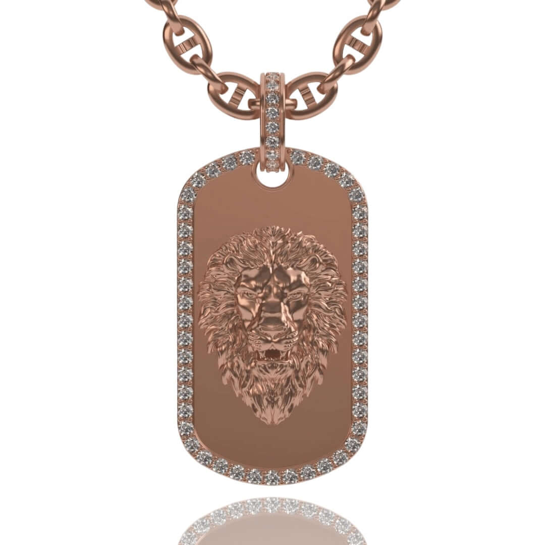 14K Gold Lion Dog Tag Pendant – Diamond-Encrusted Jewelry – GOLDZENN