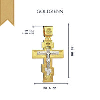 The 14k Gold Orthodox Cross Pendant features a detailed crucified Jesus. Measuring 50mm x 28.6mm with an 8mm x 5.4mm bail, this men’s pendant is ideal for anyone seeking a classic Orthodox cross design.