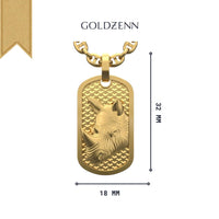 GoldZENN’s 14k Gold Rhino Dog Tag Pendant showcases a detailed rhinoceros head engraving on a 32mm x 18mm gold dog tag and comes with a gold chain, making it a standout men's gold pendant.