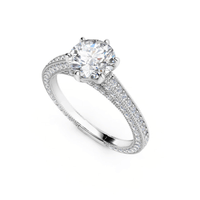 The 14k Round Lab Diamond Engagement Ring - Prong Setting features a large round lab diamond solitaire in a six-prong setting, with a diamond-accented band and elegant details—an ideal choice for women’s engagement rings.