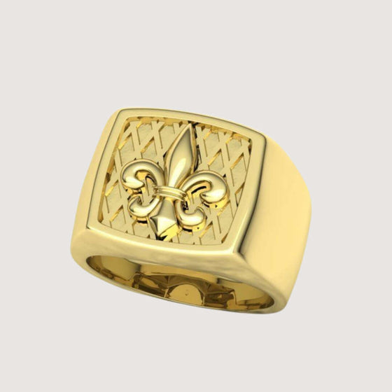 14k Gold Fleur-de-Lis Signet Ring Rings