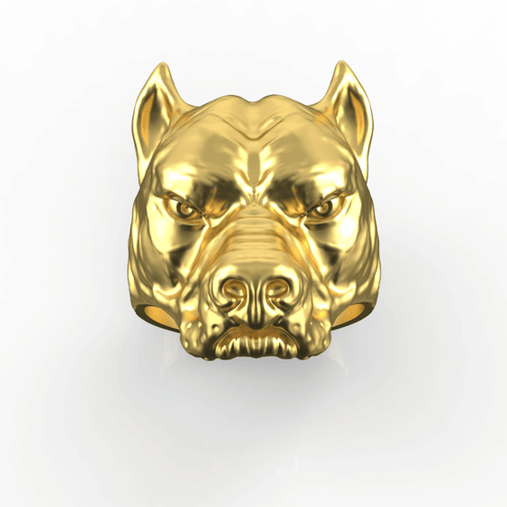 ALT=" 14k Gold Pitbull Head Ring – Bold Statement for Men 14k gold men’s pitbull head ring. Bold and detailed design for strength and loyalty. Ideal for fans of gold rings, mens rings, and unique solid gold rings. "