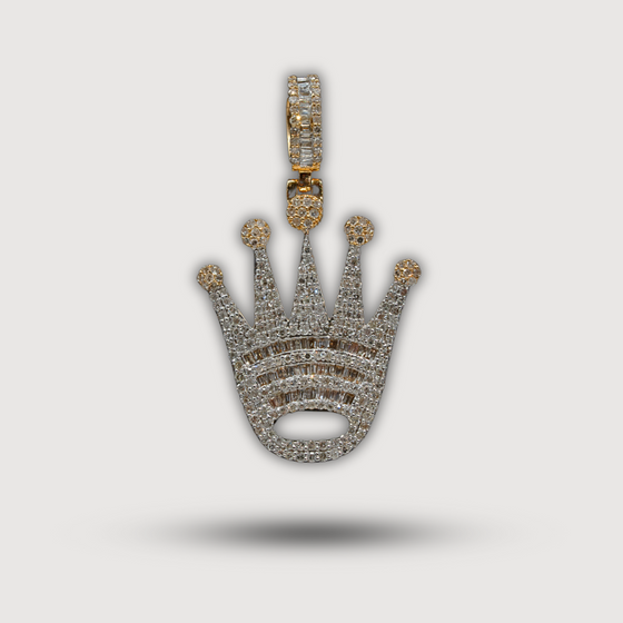 1.08 CTW Crown Diamond Pendant in 14k Yellow Gold, showcasing exquisite craftsmanship and luxury from Goldzenn Jewelry.