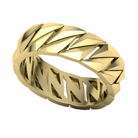 The 14k Gold Men's Geometric Band Ring features a unique geometric pattern, offering timeless style for any occasion.