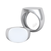 Two chunky 14k solid gold plain signet rings with smooth, blank oval faces are displayed on a white background—one upright and one flat—showcasing their reflective surfaces. A timeless style for those seeking a classic signet ring.