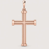 A 14k gold Barrel Edge Cross Pendant with clean lines and rounded edges, featuring a bail at the top for attaching to a necklace, displayed on a plain light background.