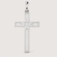 14k gold beveled cross pendant with clean lines and a smooth finish, set against a plain light background.