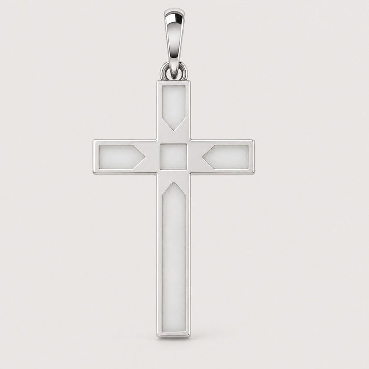 14k gold beveled cross pendant with clean lines and a smooth finish, set against a plain light background.