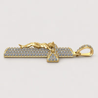 Introducing the 14K Gold Diamond Crucifix Pendant, a stunning piece featuring a figure gracefully positioned on a rectangular base. Intricately detailed and adorned with dazzling diamonds, this pendant’s decorative bail is encrusted with gemstones for secure attachment to your favorite chain. The exquisite craftsmanship and elegant design make this Gold Diamond Crucifix Pendant an exceptional addition to any jewelry collection.