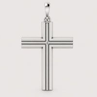 A 14k gold layered cross pendant with beveled edges and a polished finish, displayed on a plain light background—ideal for layering with your favorite gold jewelry or pairing with another cross pendant for a stylish, modern look.