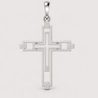A modern geometric cross, the 14k Gold Modern Geometric Cross Pendant features a striking double-outline design and is showcased against a plain light background. With its contemporary lines, this pendant captures both elegance and simplicity, making it an ideal choice for those who appreciate refined style.