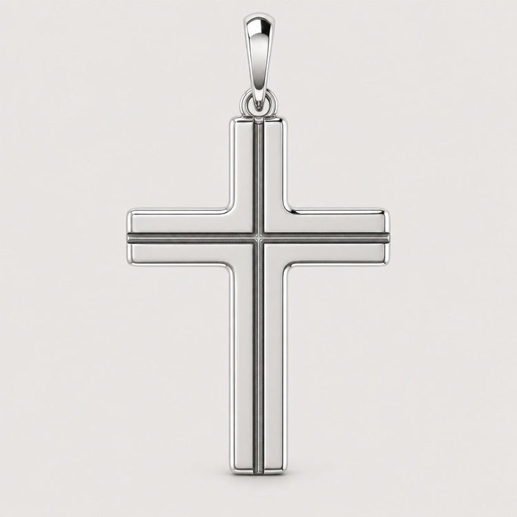 Showcasing minimalist gold jewelry elegance, the 14k Gold Sleek Cross Pendant features a polished finish and thin border, beautifully presented against a plain light background.