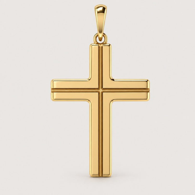 The 14k Gold Sleek Cross Pendant showcases a minimalist, smooth design in polished 14K gold, with a discreet loop at the top for easy attachment to your favorite chain. Set against a plain light background, it’s an ideal choice for anyone who appreciates understated gold jewelry.