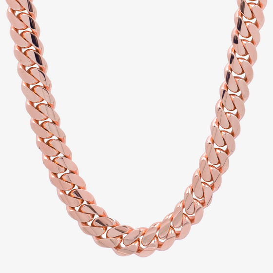 Shop 14mm Cuban Link Chain. Crafted from 10k, 14k or, 18k Solid Rose Gold. Our Miami Cuban Link Chains are available in various lengths. Make it your own and customize the lock. 