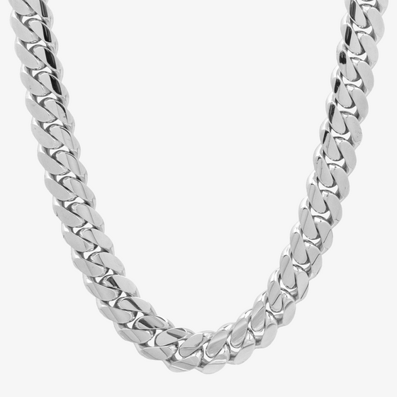 Shop 14mm Cuban Link Chain. Crafted from 10k, 14k or, 18k Solid White Gold. Our Miami Cuban Link Chains are available in various lengths. Make it your own and customize the lock. 