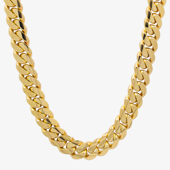 Shop 14mm Gold Cuban Link Chain. Crafted from 10k, 14k or, 18k Solid Yellow Gold. Our Miami Cuban Link Chains are available in various lengths. Make it your own and customize the lock. 