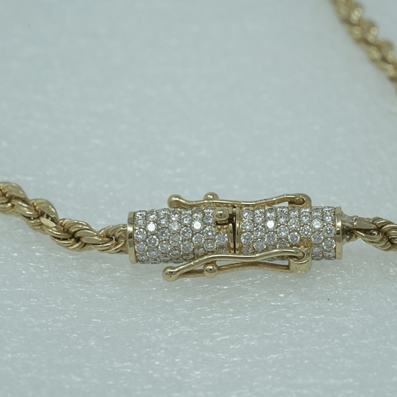 4mm Rope Chain with Custom Diamond Lock - 14k Solid Yellow Gold