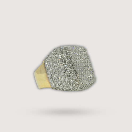 Iced-Out Square Cluster Ring 13.1 CT Lab Grown Diamond - 14k Solid Yellow Gold